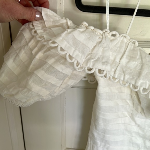 ZIMMERMAN ALLIA COLD-SHOULDER RUFFLED LINEN MINI DRESS (Zimmerman Size 2/US 6) - Picture 6 of 7